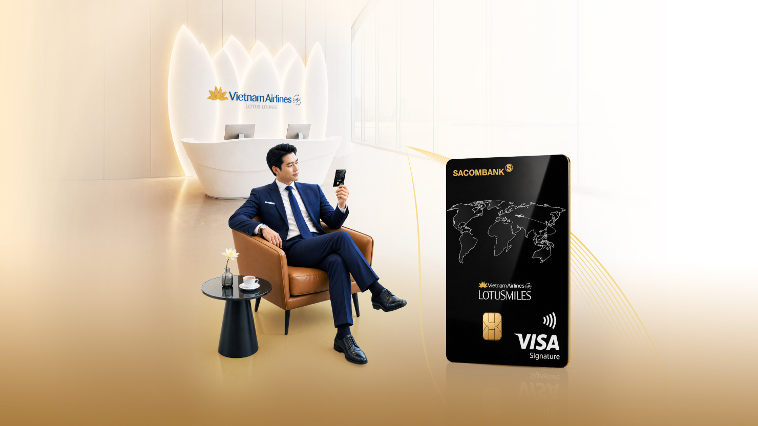 SACOMBANK tặng 500 voucher phòng chờ Bông Sen cho chủ thẻ SACOMBANK Vietnam Airlines Visa