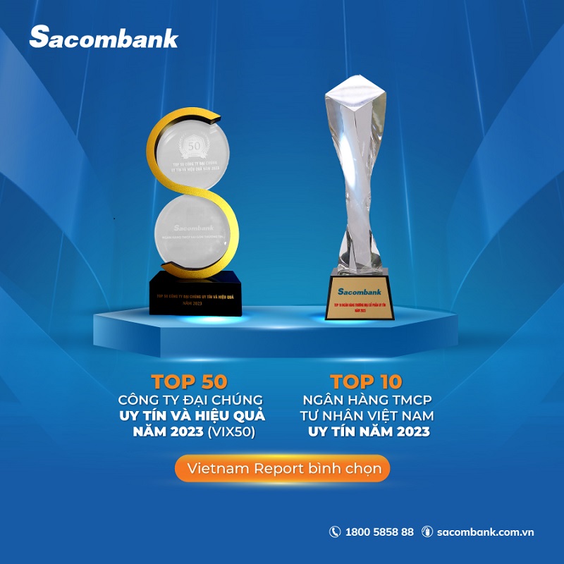 Sacombank nằm trong các bảng xếp hạng uy tín năm 2023 của Vietnam Report