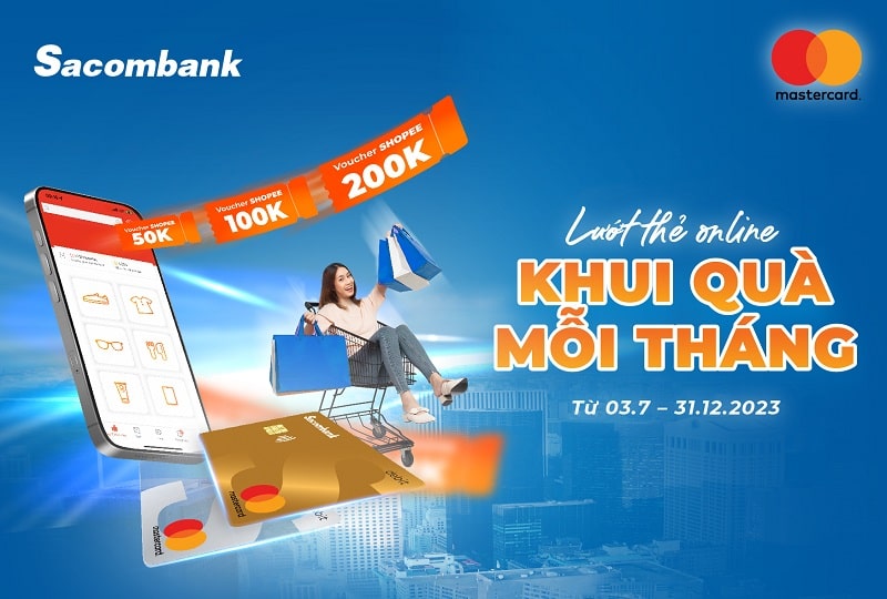 Săn e-voucher Shopee khi chi tiêu trực tuyến qua thẻ thanh toán Sacombank Mastercard